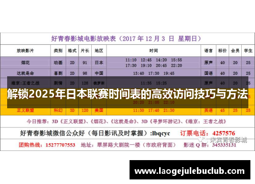 解锁2025年日本联赛时间表的高效访问技巧与方法