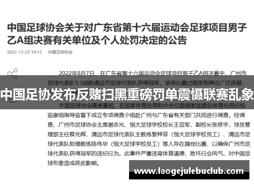 中国足协发布反赌扫黑重磅罚单震慑联赛乱象 中国足协发布反赌扫黑重磅罚单震慑联赛乱象